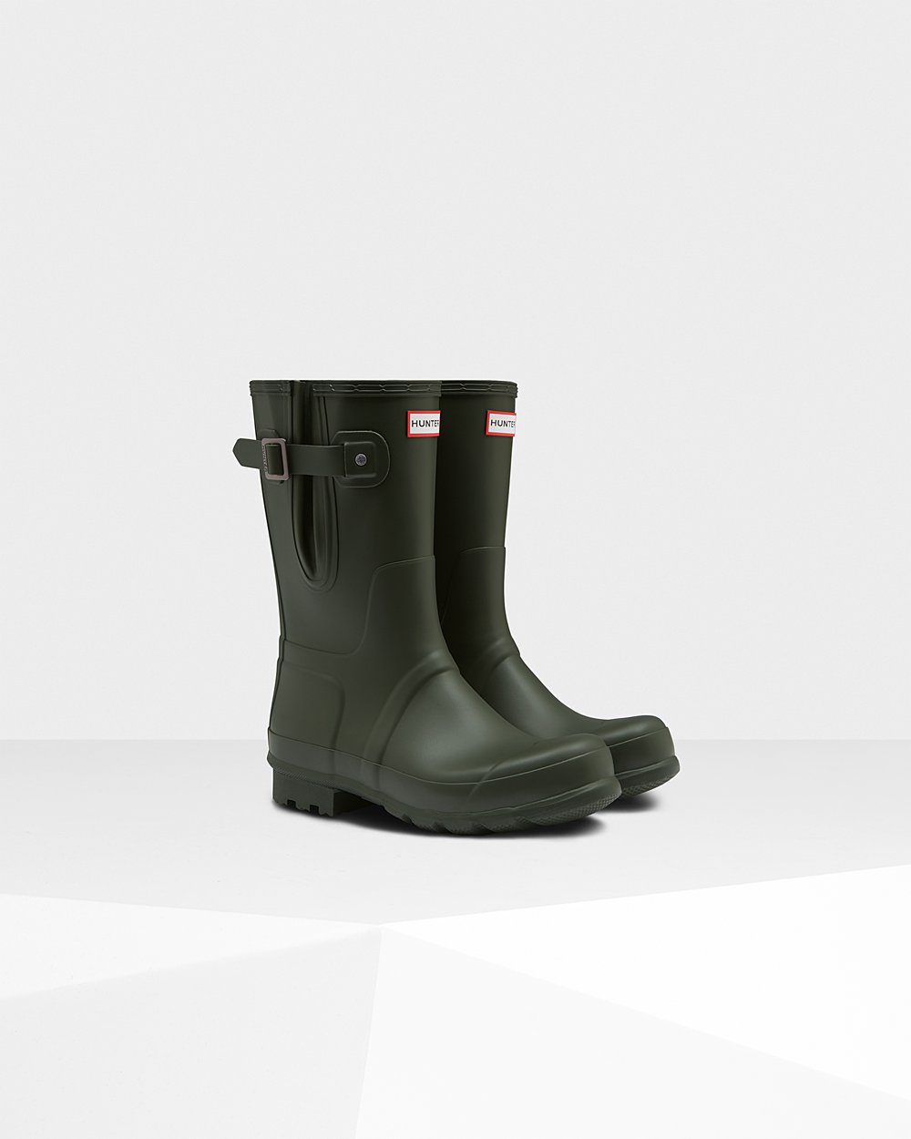 Botas de Lluvia Cortas Hunter Hombre - Original Side Adjustable - Verde Oscuro Oliva - SLUDOKA-01